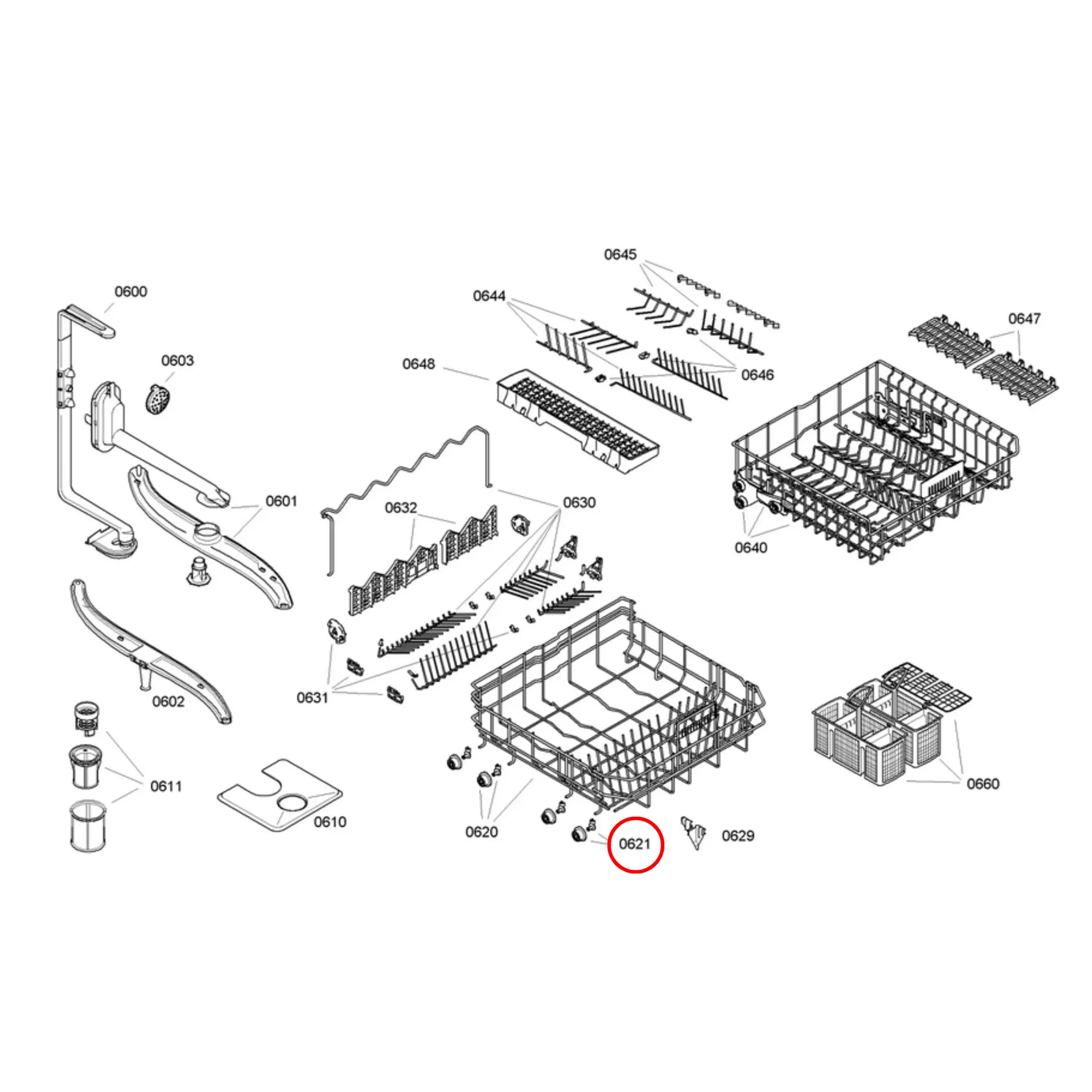 Bosch Dishwasher Lower Basket Wheel 8 Pieces - 00165314, 00611475 - Fast Spares