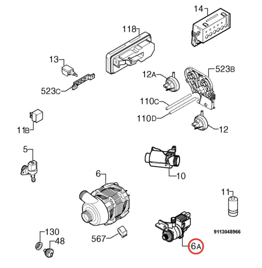 Side profile of 140000738017 dishwasher drain pump replacement