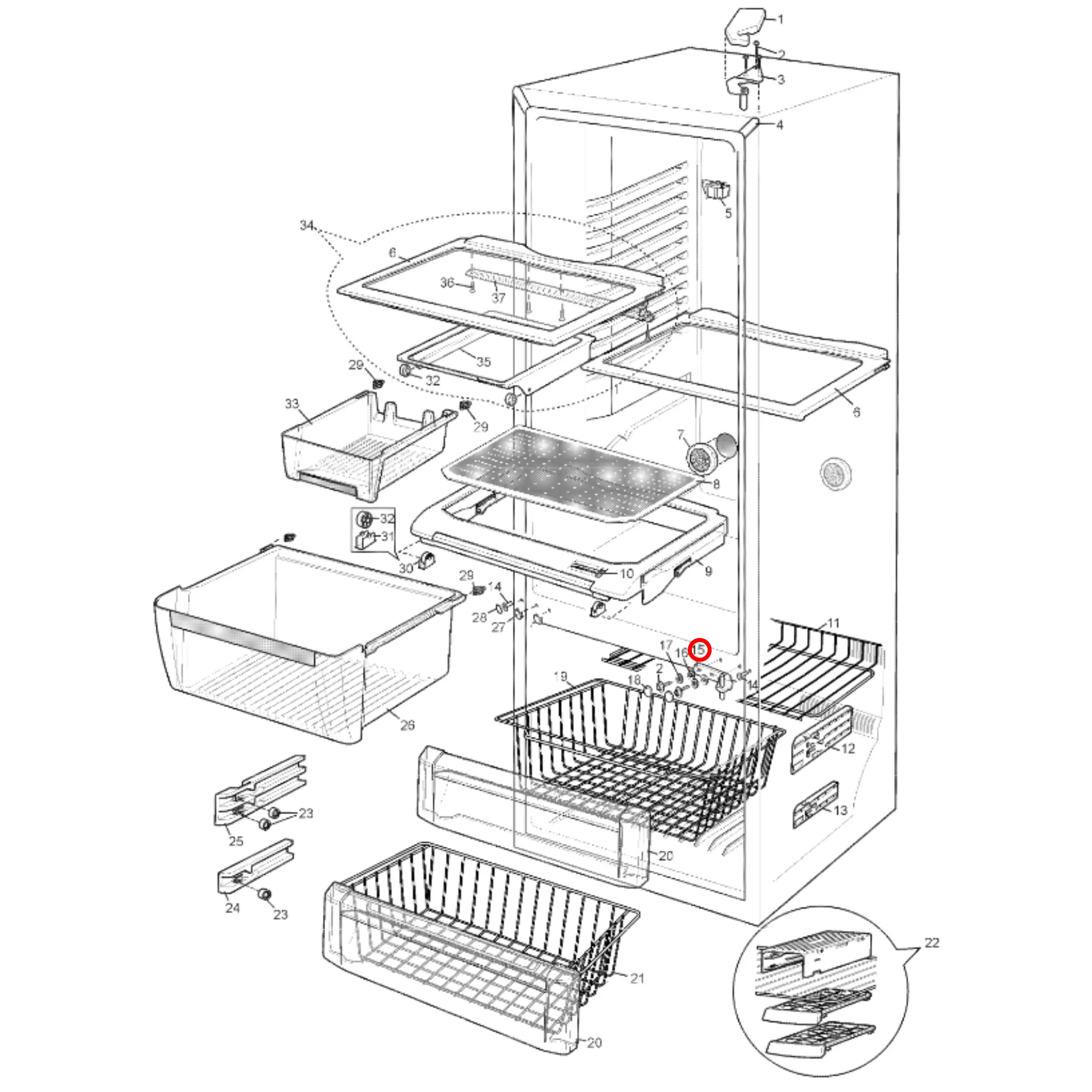 4055484465 Kelvinator, Simpson, Westinghouse Fridge Door Centre Right Hinge - 1461502 - Fast Spares