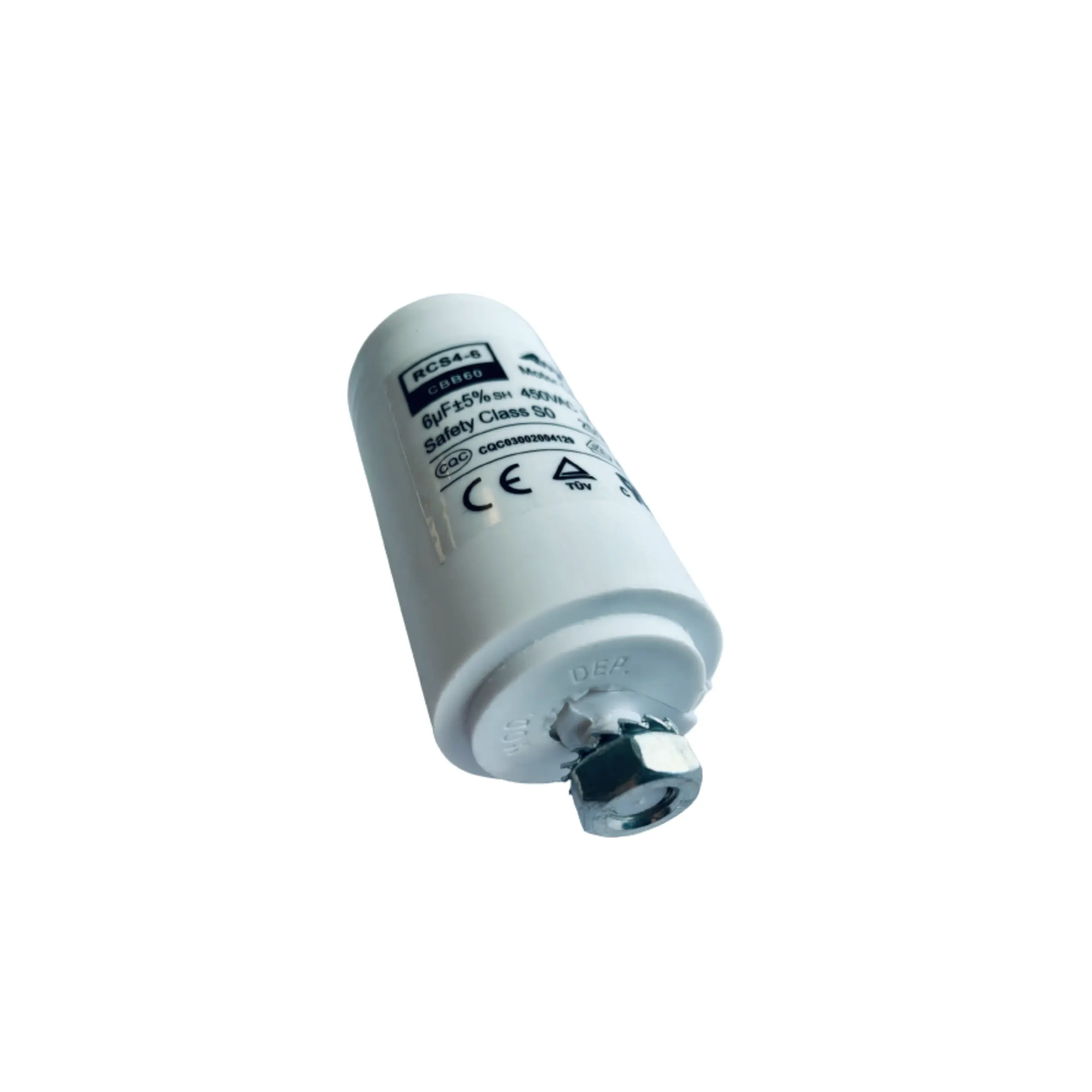 Capacitor 6uF 450V CAP006 63X30Mm Plastic With Stud (M8) - Fast Spares