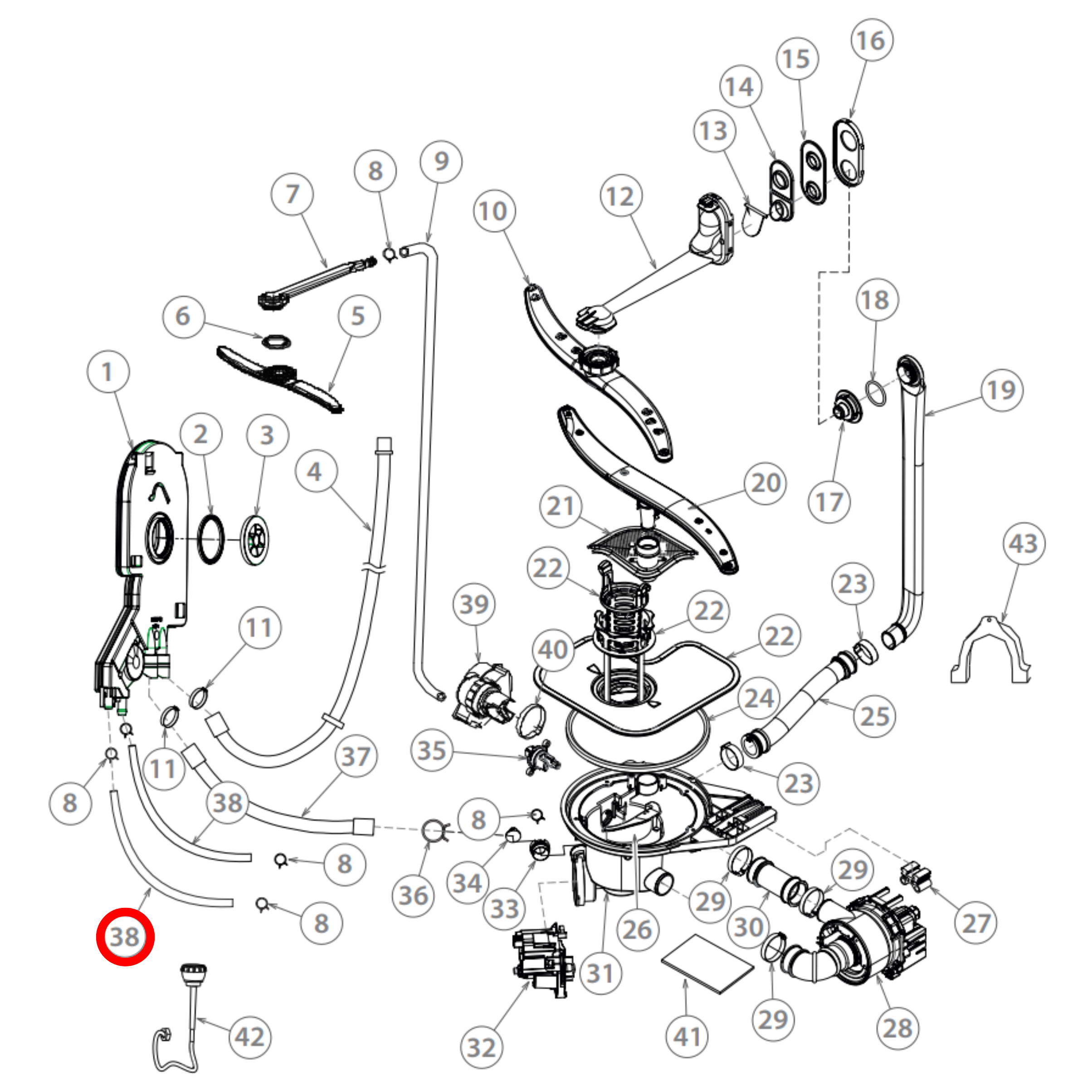 Fisher & Paykel Dishwasher Spray Hose H0120200543B