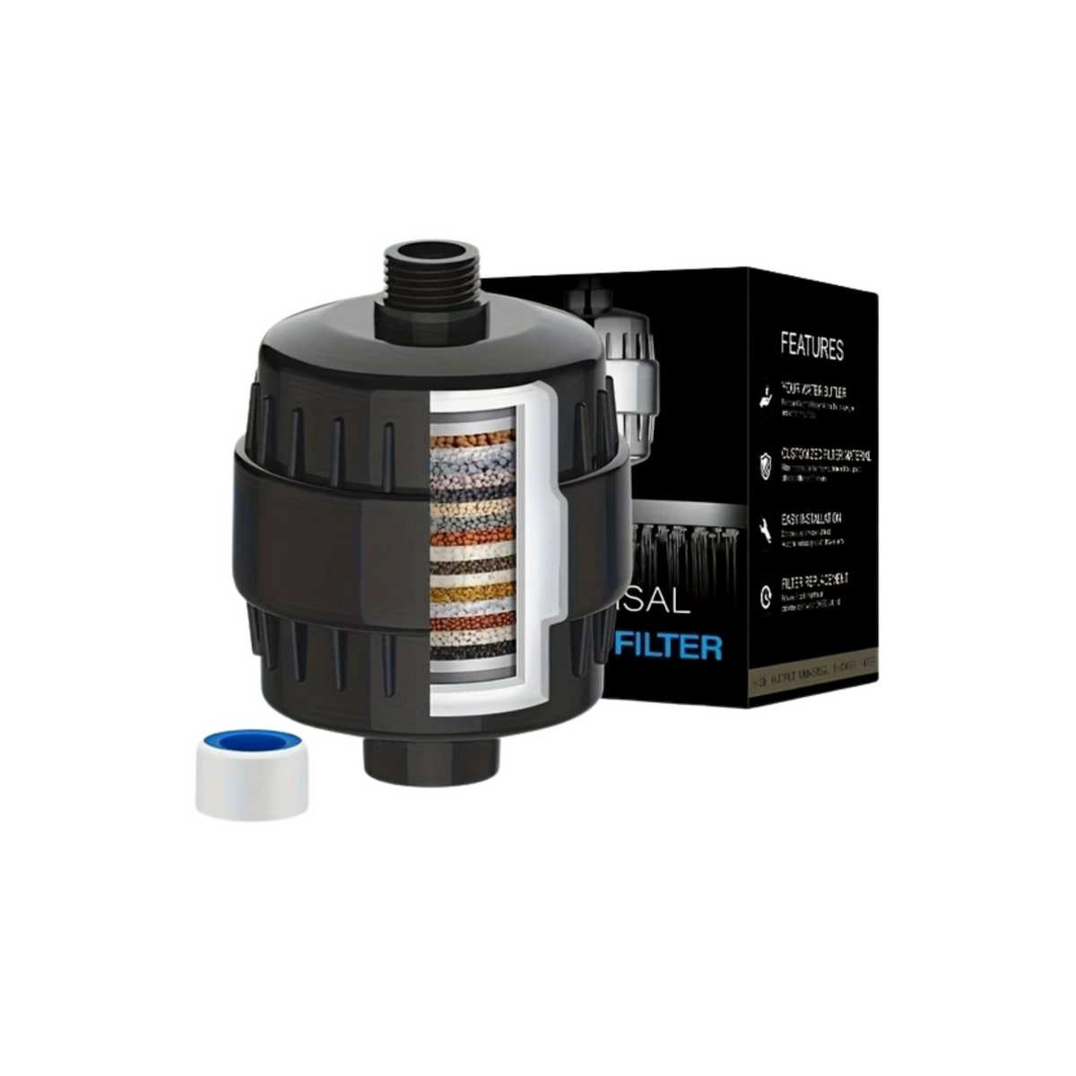 SF650 High Output Universal Shower Filter System With 12 Stage Cartridge Black Box Version Black