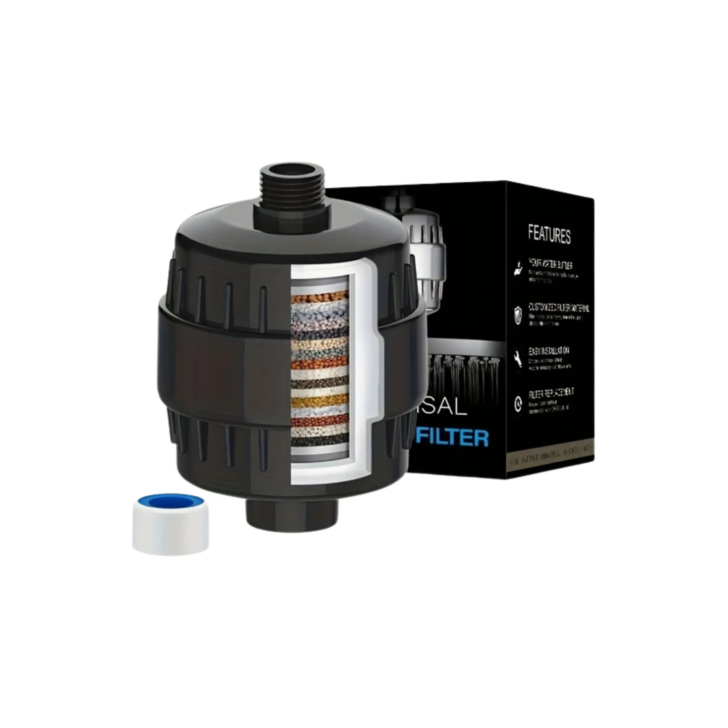 High Output Universal Shower Filter System With 12 Stage Cartridge Black Box Version SF650 Fast Spares