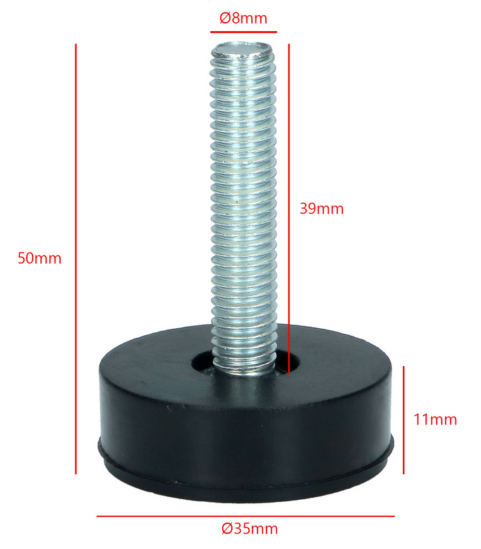 M8 Rubber Levelling Foot Kit 50mm – Adjustable Appliance Feet pack of 4 Fast Spares