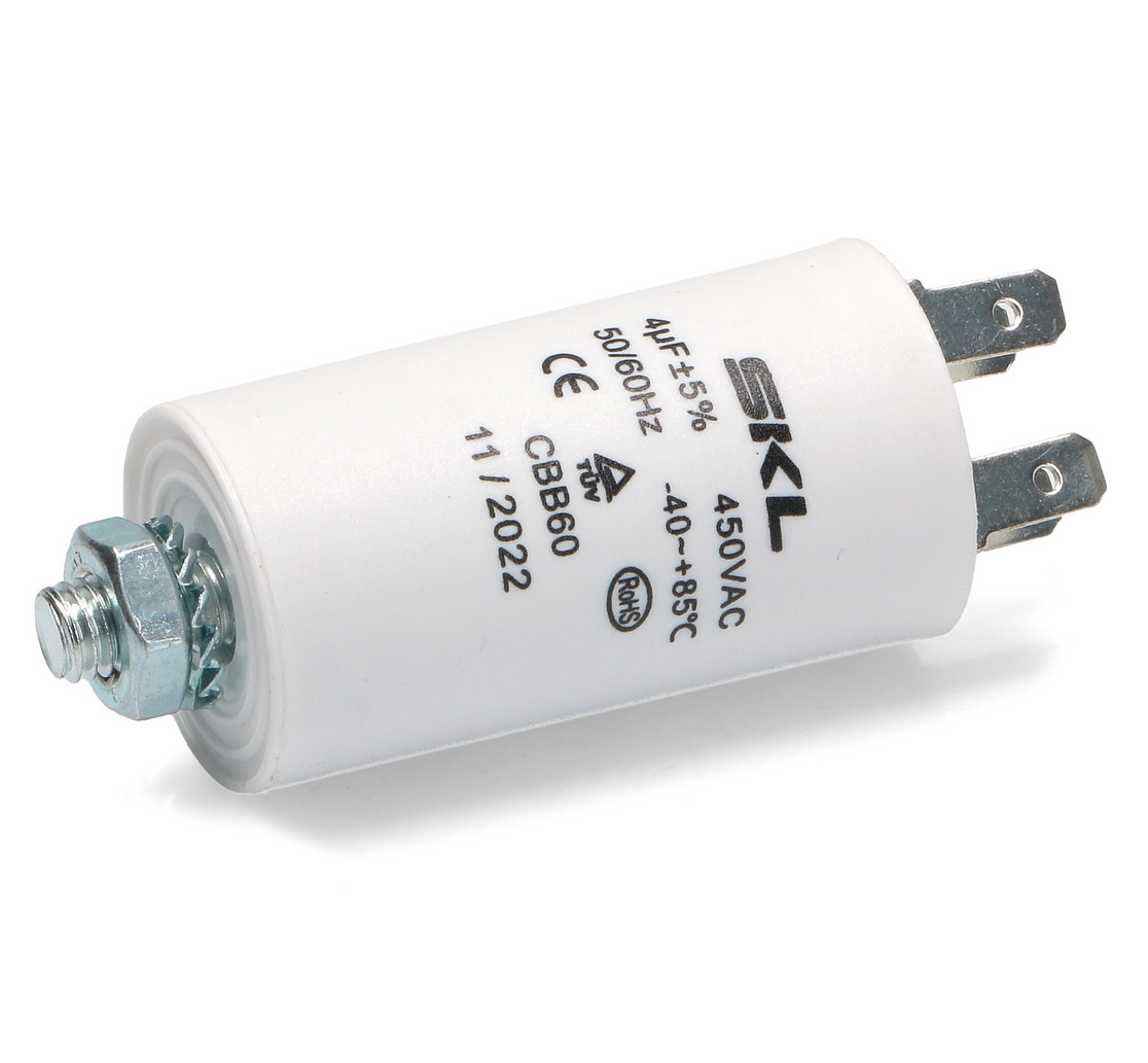 CAP004MS Universal capacitor 4 µF Size: Ø30x57mm. 450Vac Fast Spares
