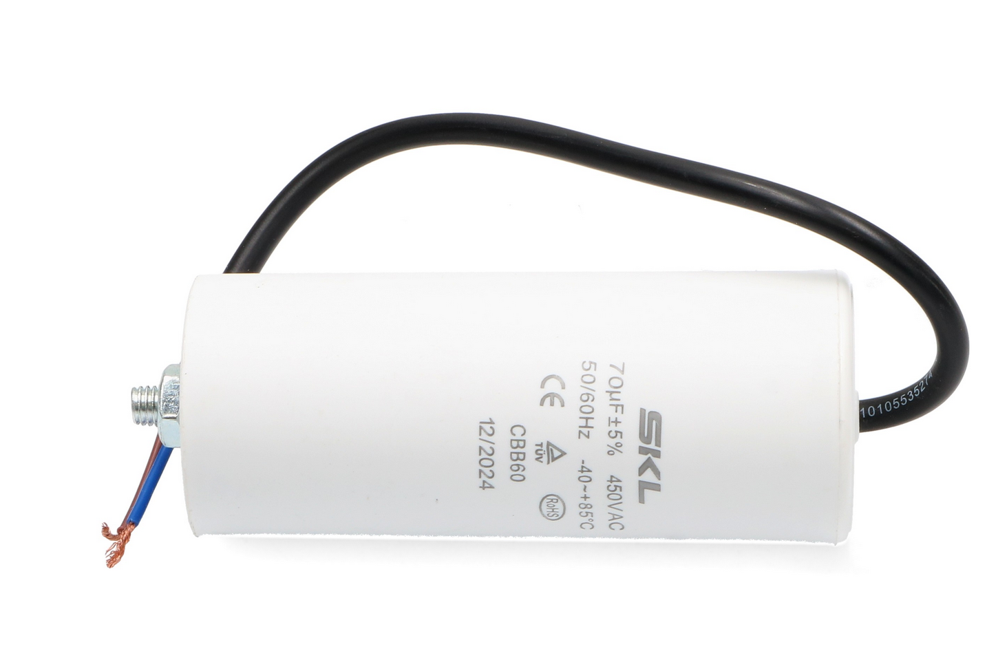CAP070L Capacitor 70uf with cable 450V WB40 Size Ø50x120mm Fast Spares