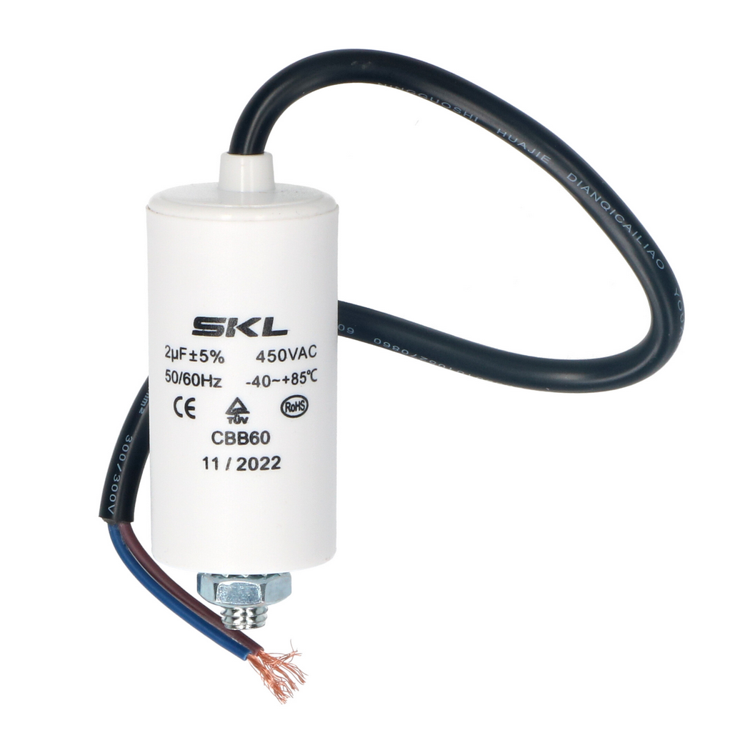 CAP002L Capacitor 2uf with leads 450V Size Ø30x57mm Fast Spares