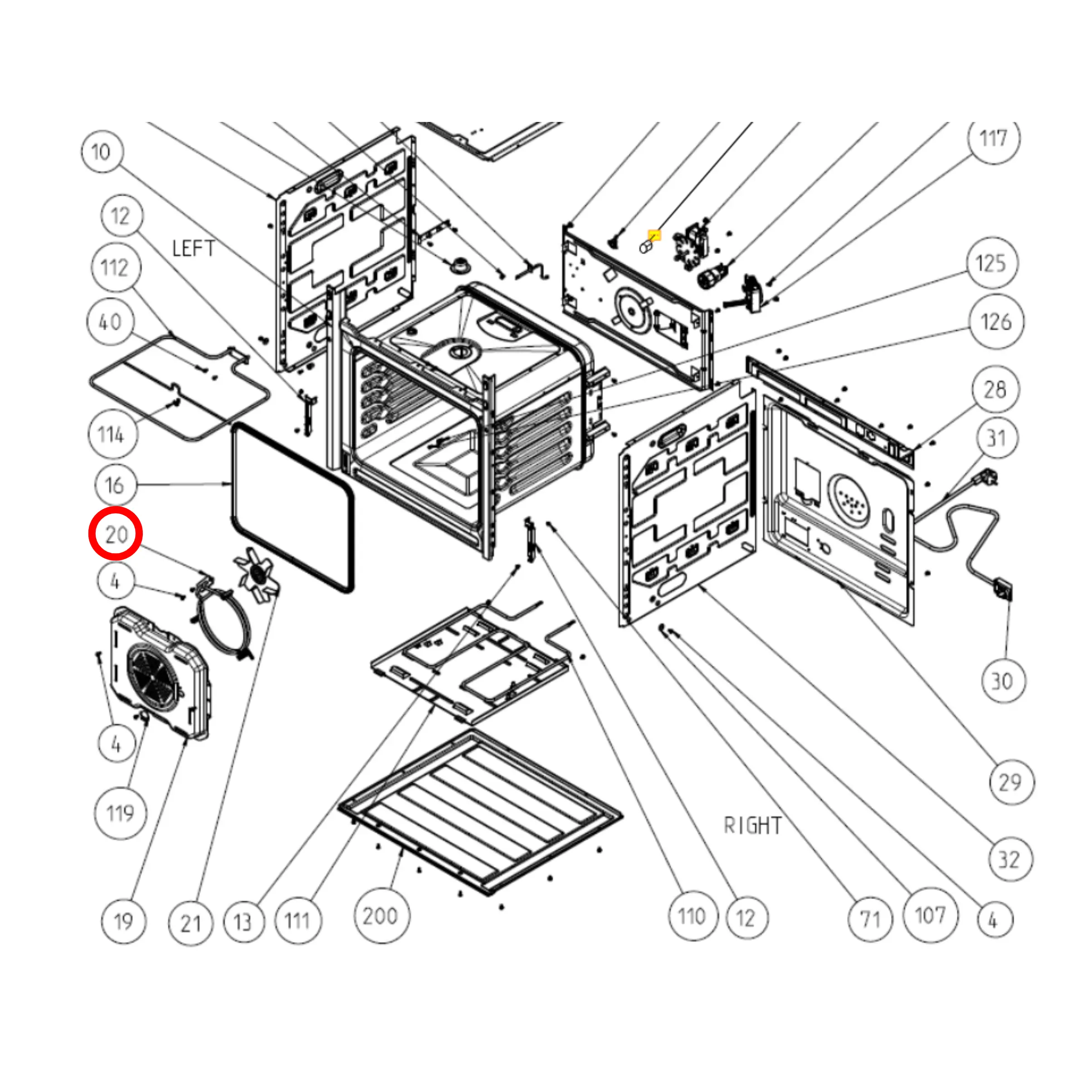 Omega Oven Fan Forced Element 2000W V32009186 - EG20.35583.000, V32036509 - Fast Spares