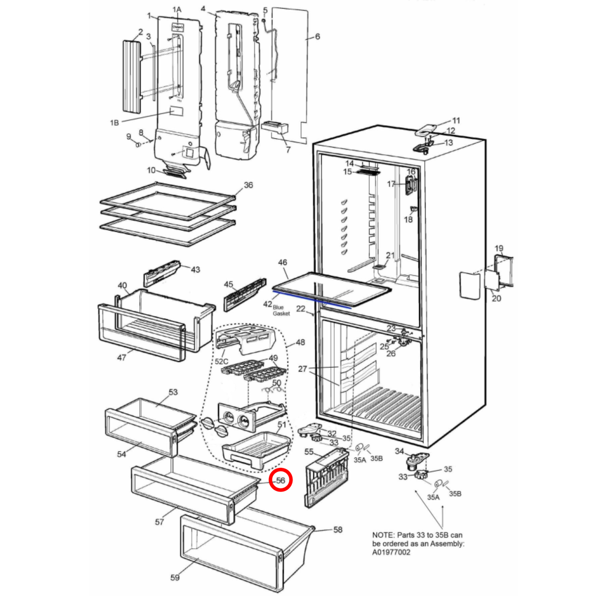 140003541079 Westinghouse Fridge Middle Body Drawer - 140003541012