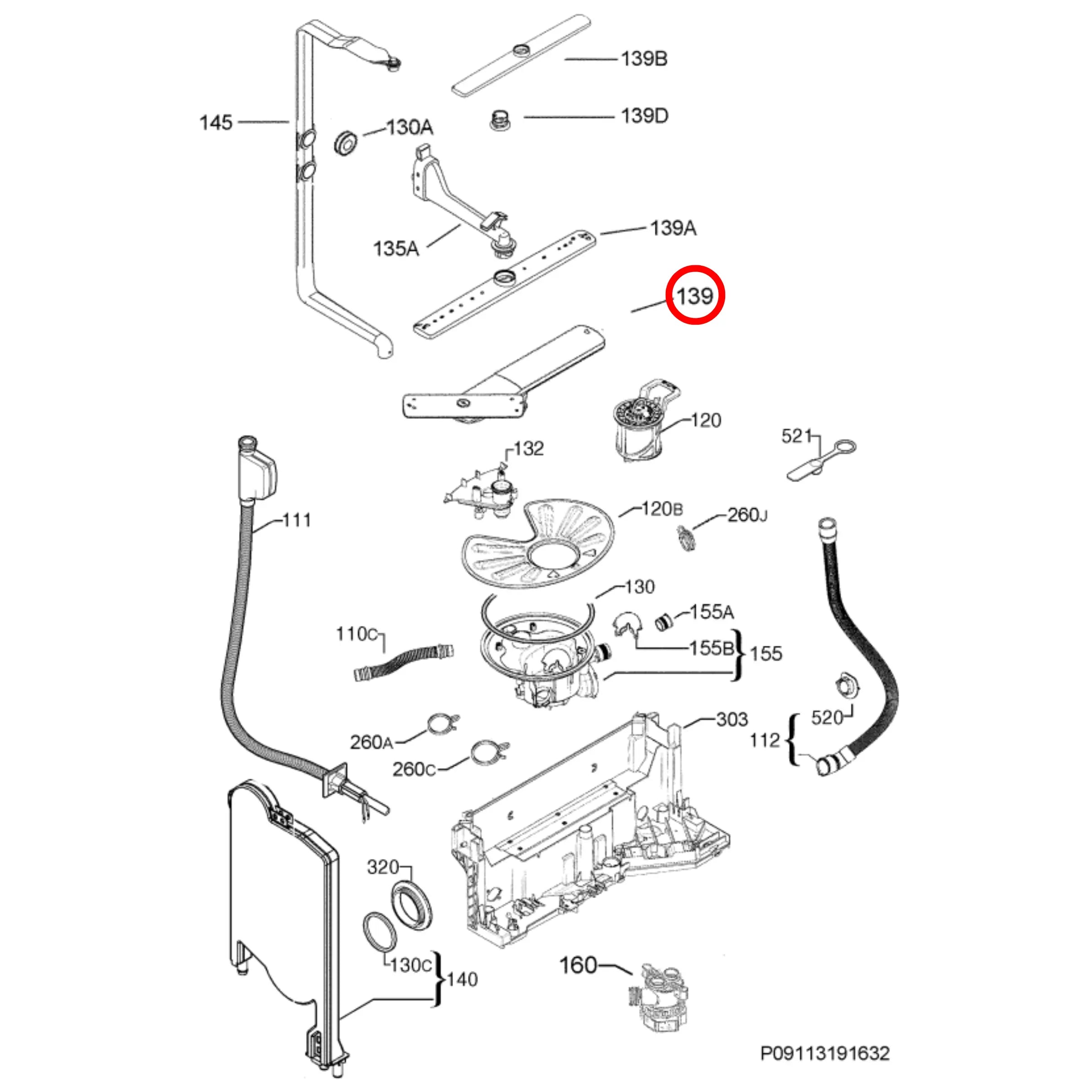 1119226379 AEG Dishwasher Lower Spray Arm Genuine Perth Appliance Spares