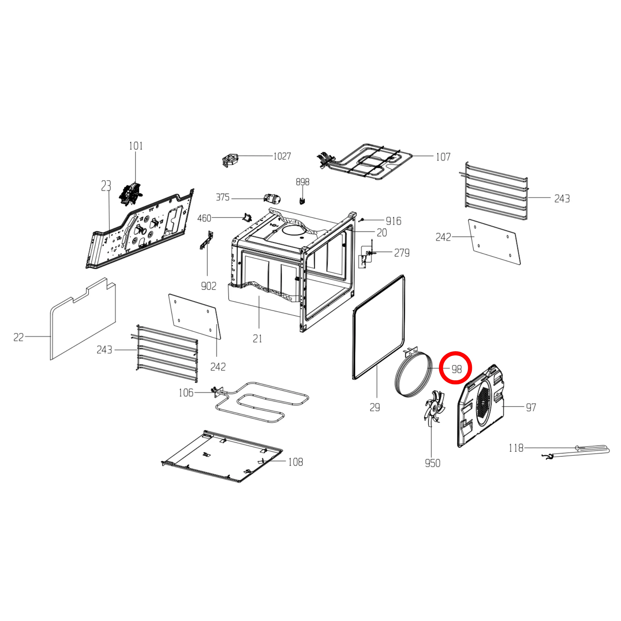 262900074 Euromaid Oven Fan Forced Element 1800W - SE299 Fast Spares