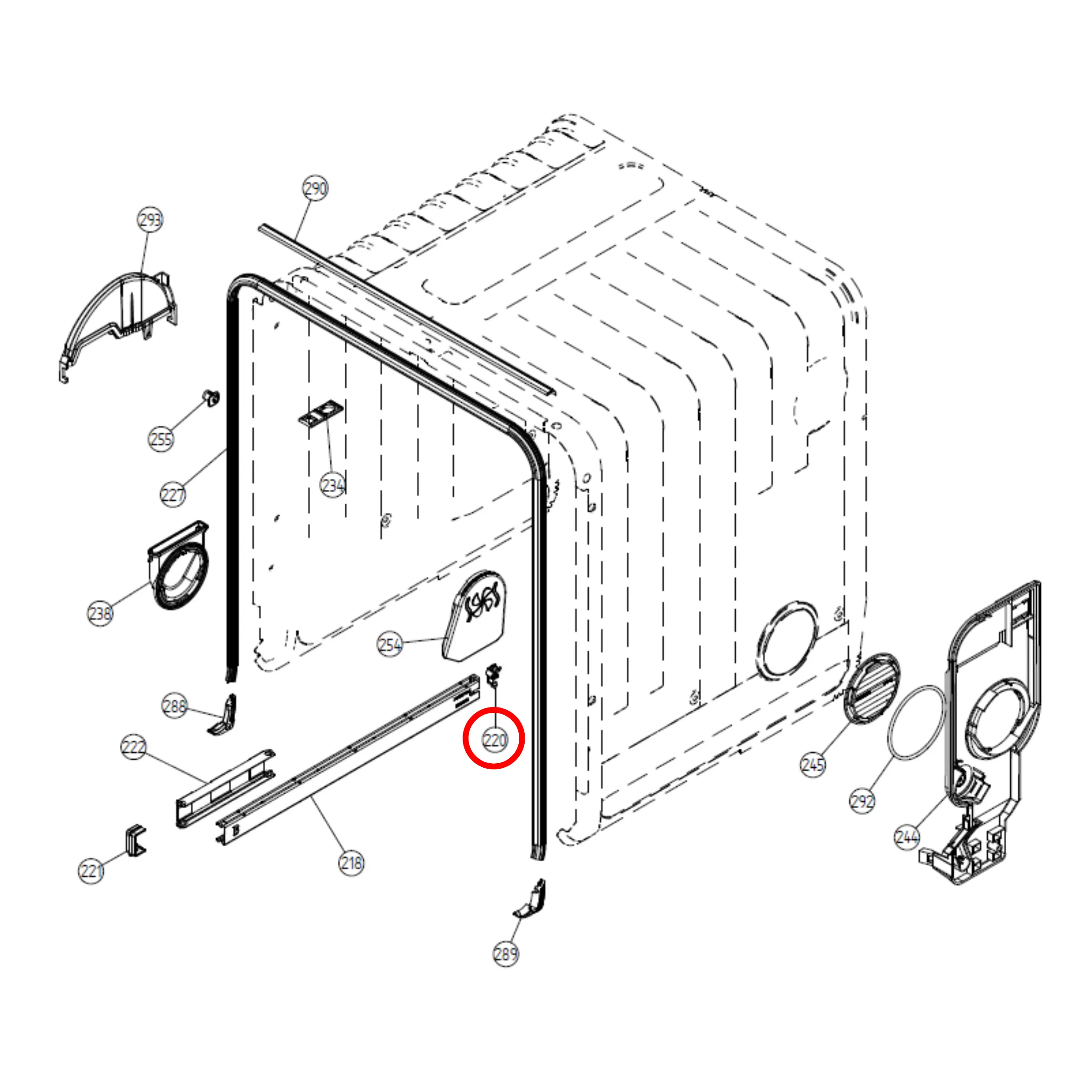 700313 Asko Dishwasher Shock Absorber Top Rack Rail Guide Fast Spares
