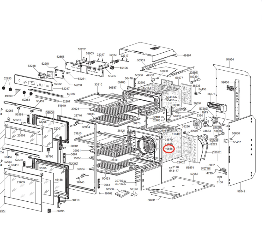 Rear view of 806890656 SMEG oven heating element showing mounting bracket and terminals
