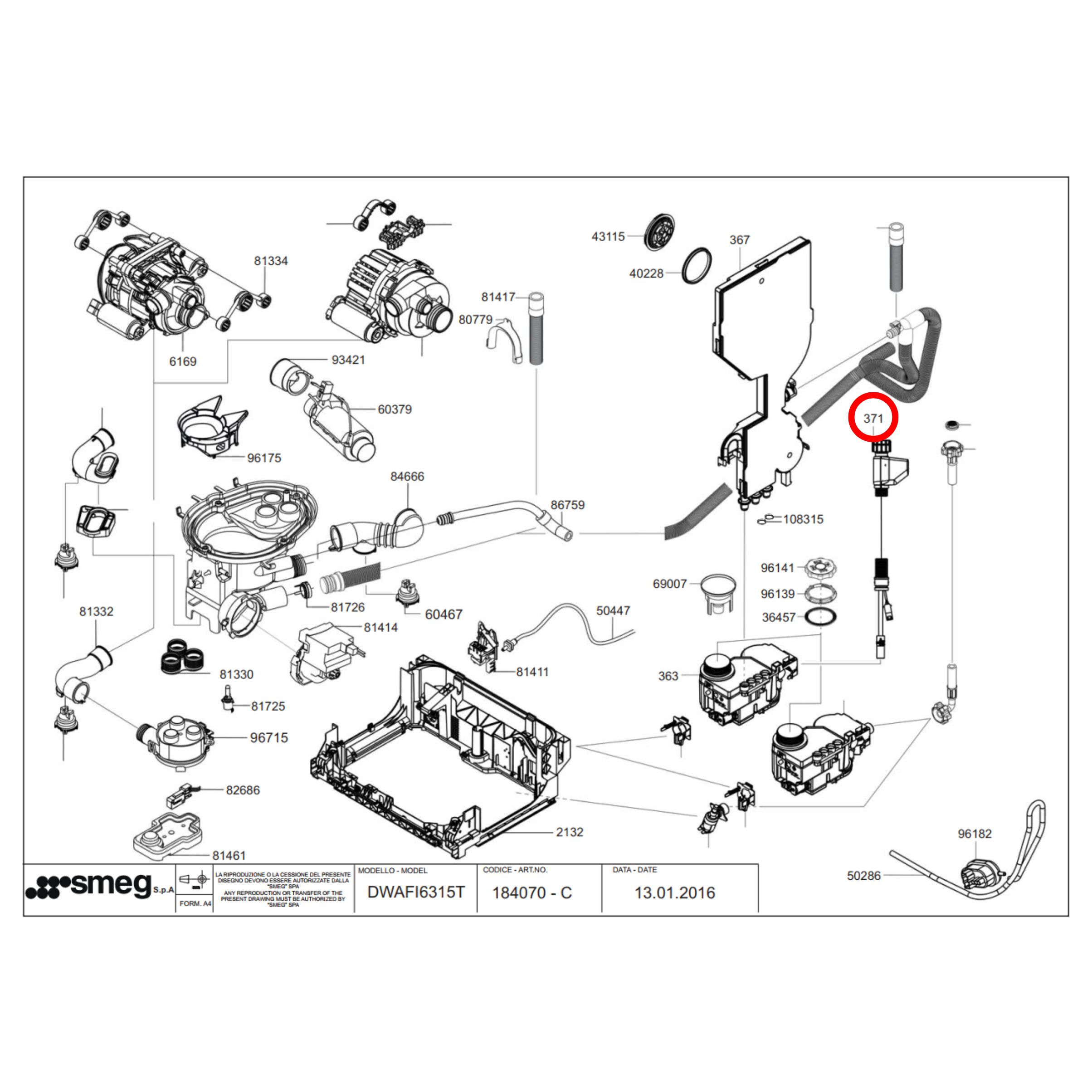 Ariston & Smeg Dishwasher Aquastop Inlet Hose – C00372679 (Supersedes C00256554, 758974507, 482000023524)