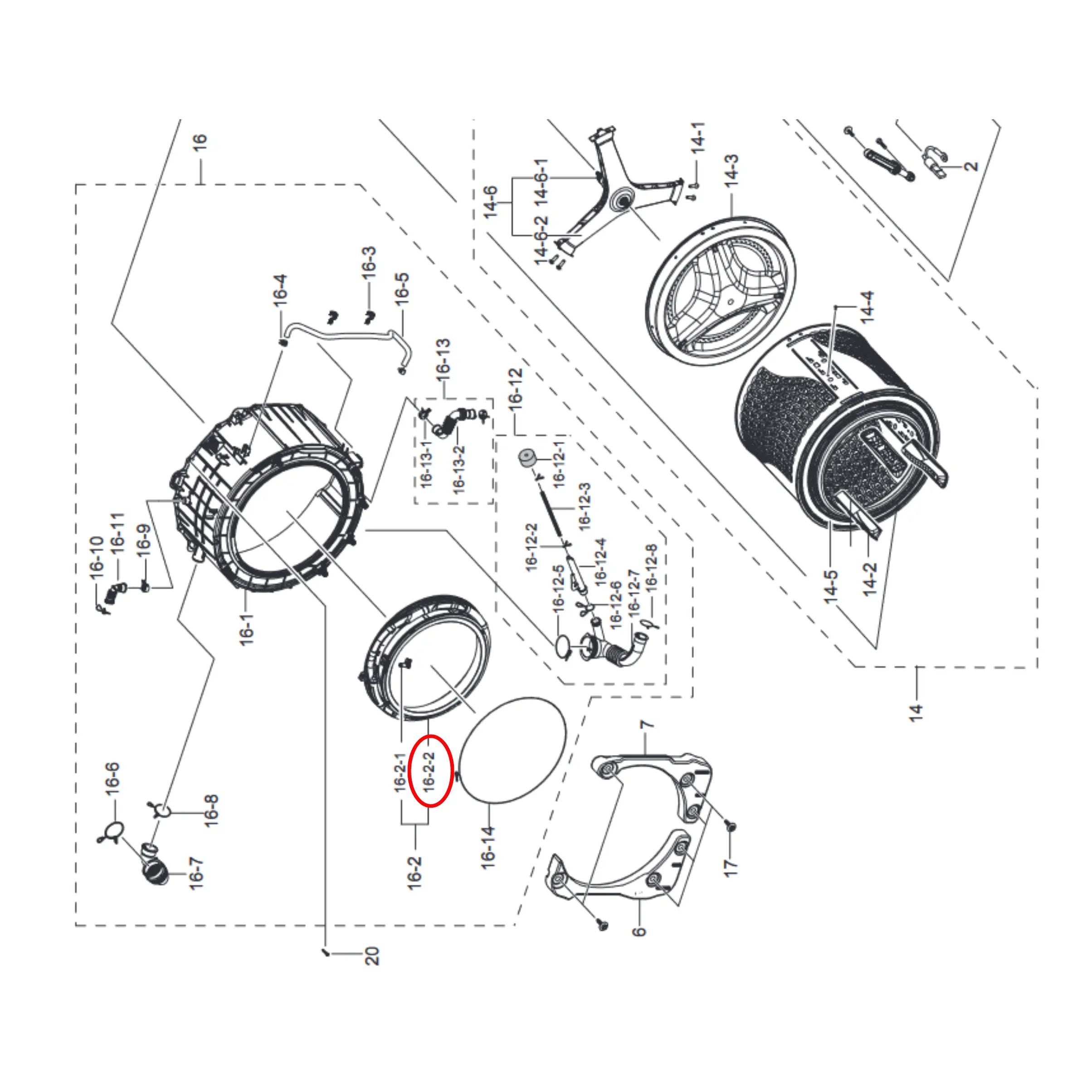 DC64-03690A Samsung Washing Machine Door Seal - DC64-03197A, DC97-18852A Perth Appliance Spares