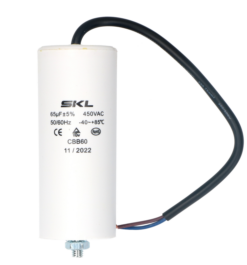 Capacitor 65uf with cable 450V WB40 Size Ø50x120mm Fast Spares