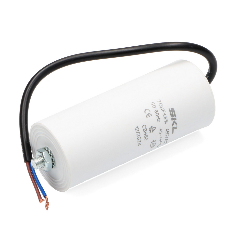 CAP070L  Capacitor 70uf with cable 450V WB40 Size Ø50x120mm Fast Spares