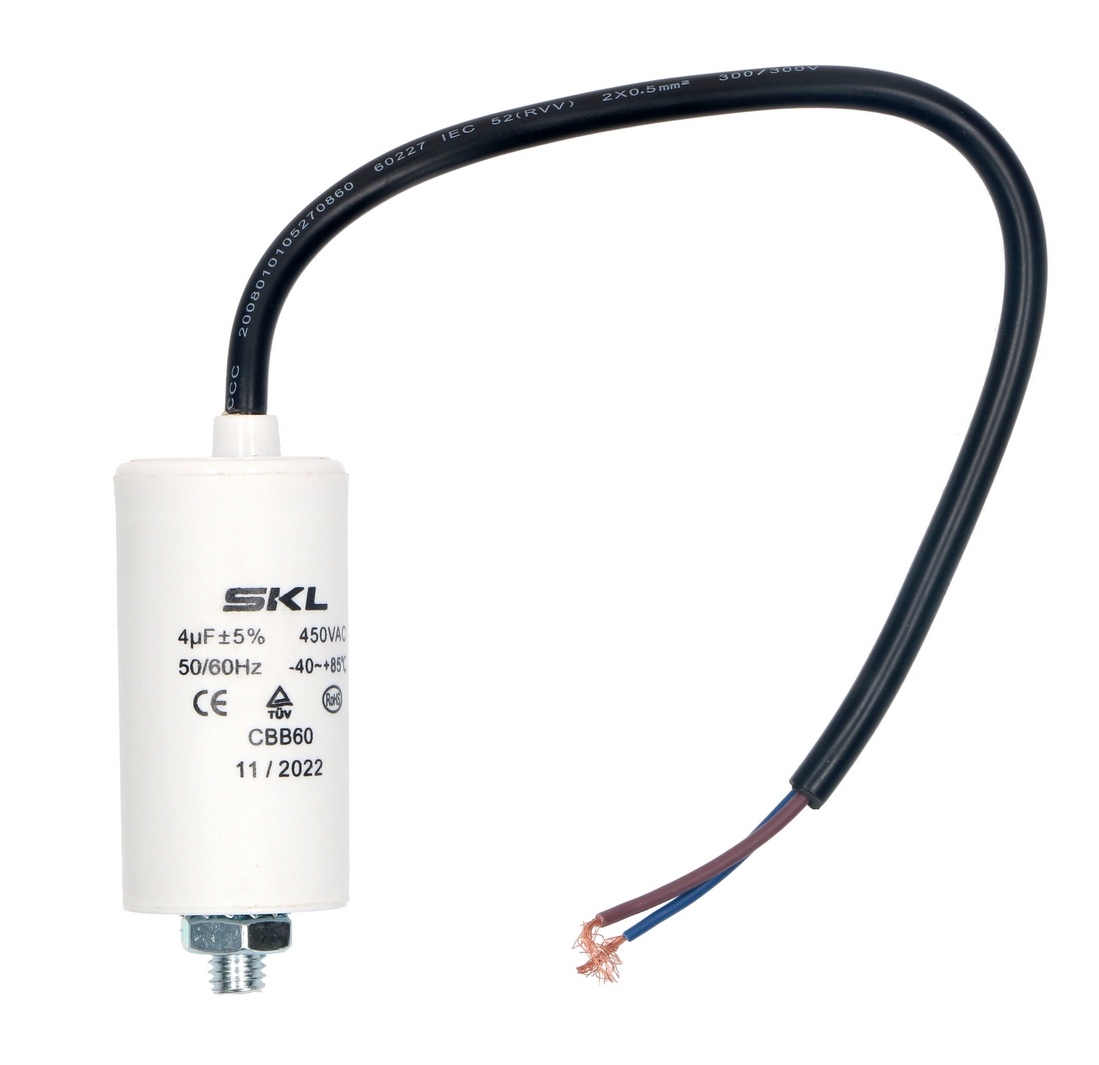 CAP004L Capacitor 4UF With Leads 450V Size Ø30x57mm Fast Spares