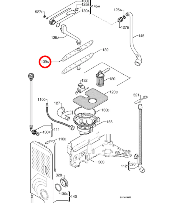 WDF901SA Westinghouse upper spray arm